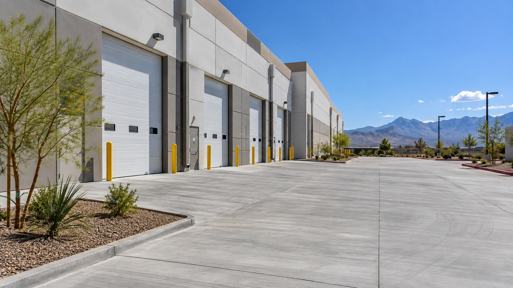 Modern commercial property with concrete flatwork