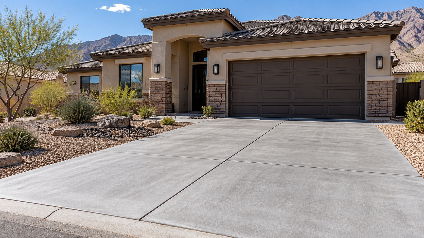 Finished concrete driveway at a desert-style home