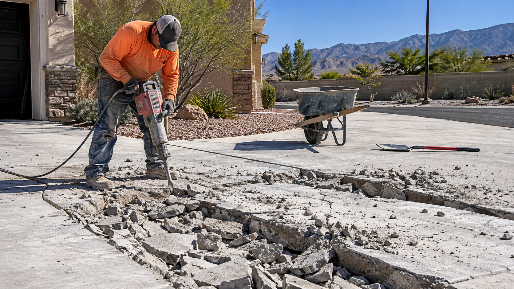 Concrete repair work on a cracked slab